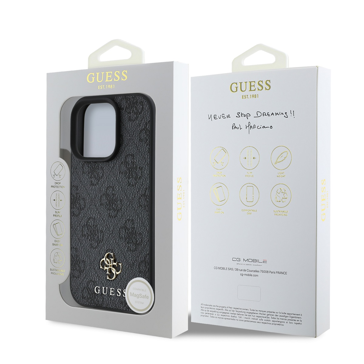 Guess PU 4G Small Metal Logo MagSafe Zadní Kryt pro iPhone 16 Pro Max Grey