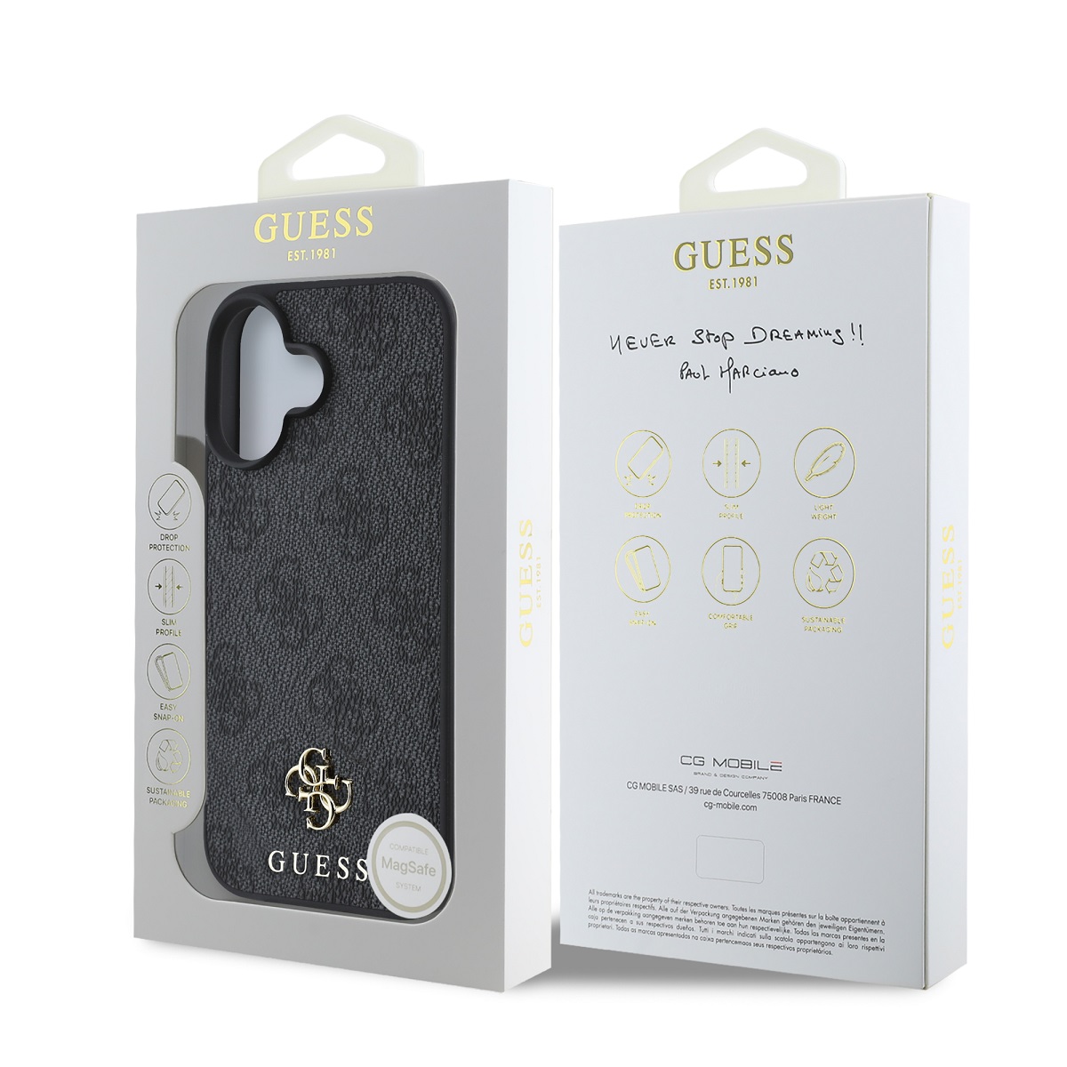 Guess PU 4G Small Metal Logo MagSafe Zadní Kryt pro iPhone 16 Grey