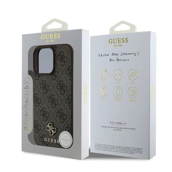 Guess PU 4G Small Metal Logo MagSafe Zadní Kryt pro iPhone 16 Pro Max Brown