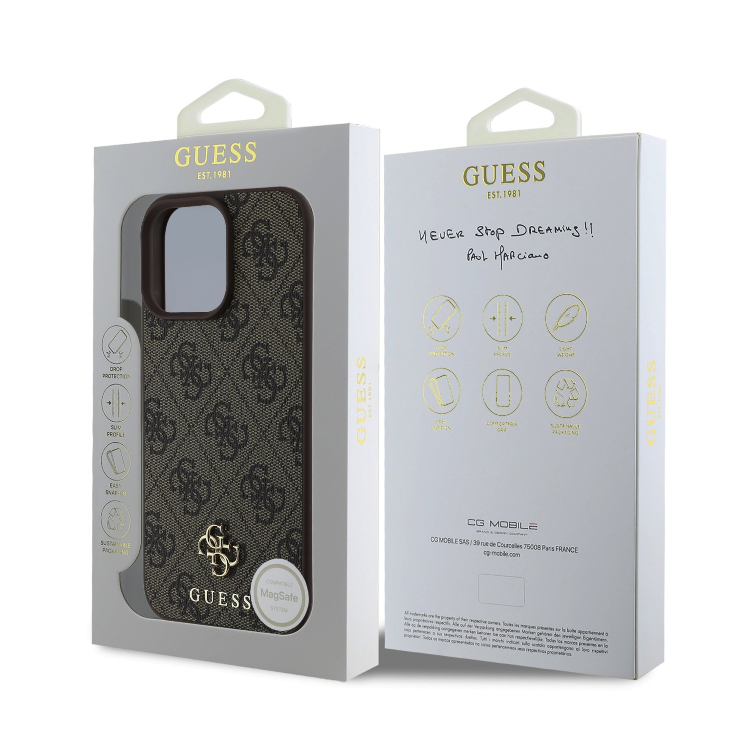 Guess PU 4G Small Metal Logo MagSafe Zadní Kryt pro iPhone 16 Pro Brown