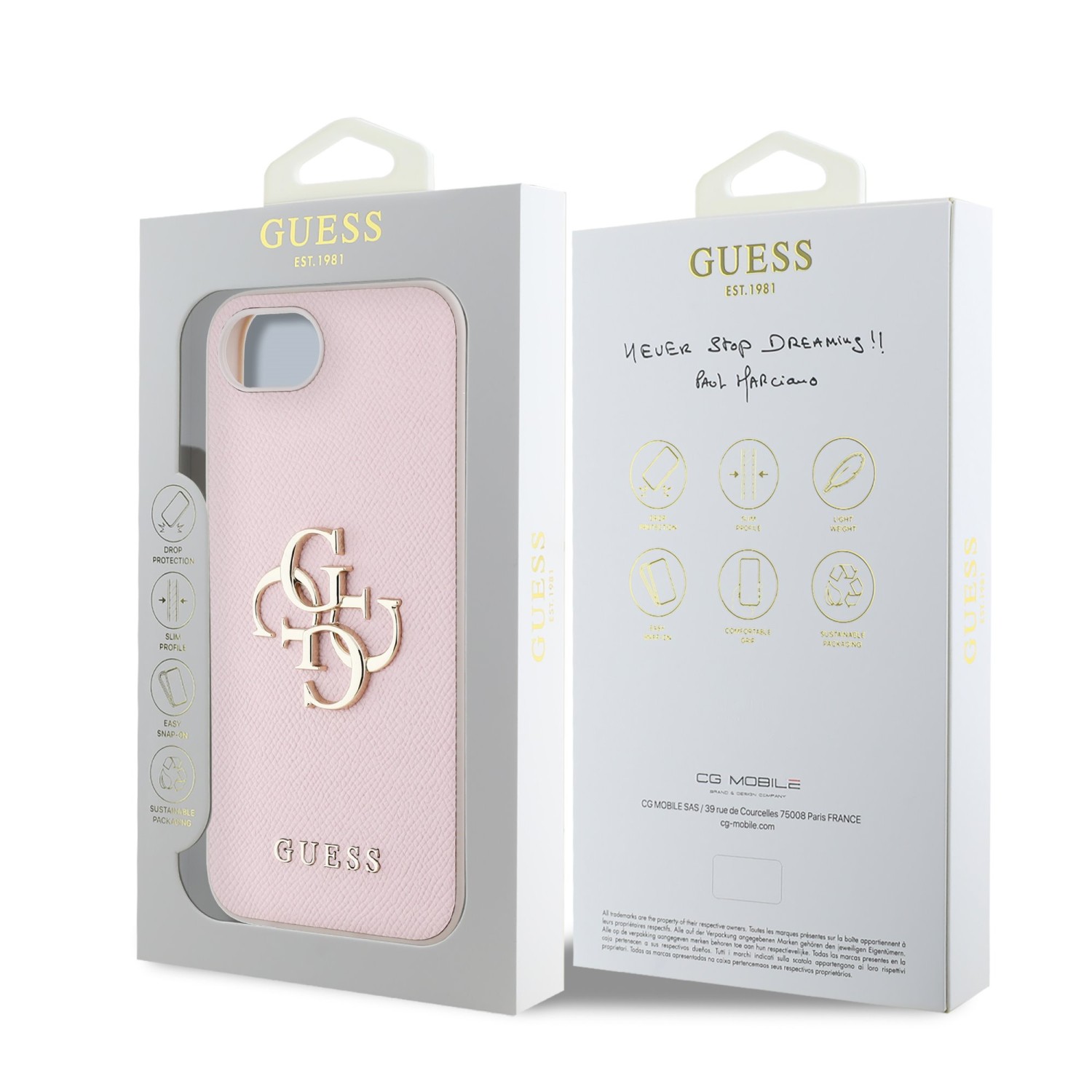 Guess PU Grained 4G Metal Logo Zadní Kryt pro iPhone SE4 Pink