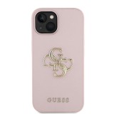 Guess PU Grained 4G Metal Logo Zadní Kryt pro iPhone 15 Pink