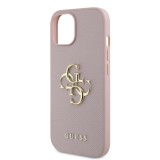 Guess PU Grained 4G Metal Logo Zadní Kryt pro iPhone 15 Pink