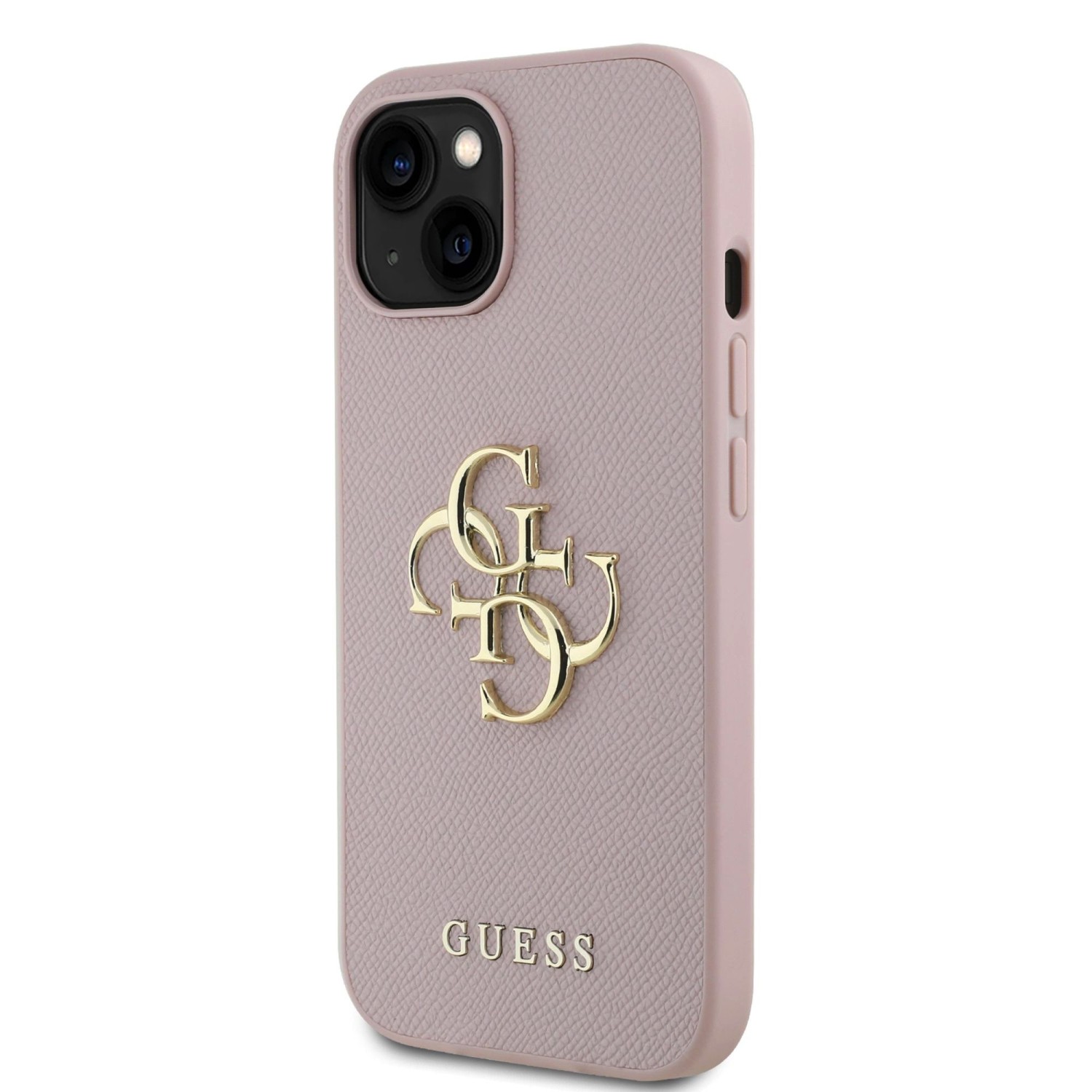 Guess PU Grained 4G Metal Logo Zadní Kryt pro iPhone 15 Pink