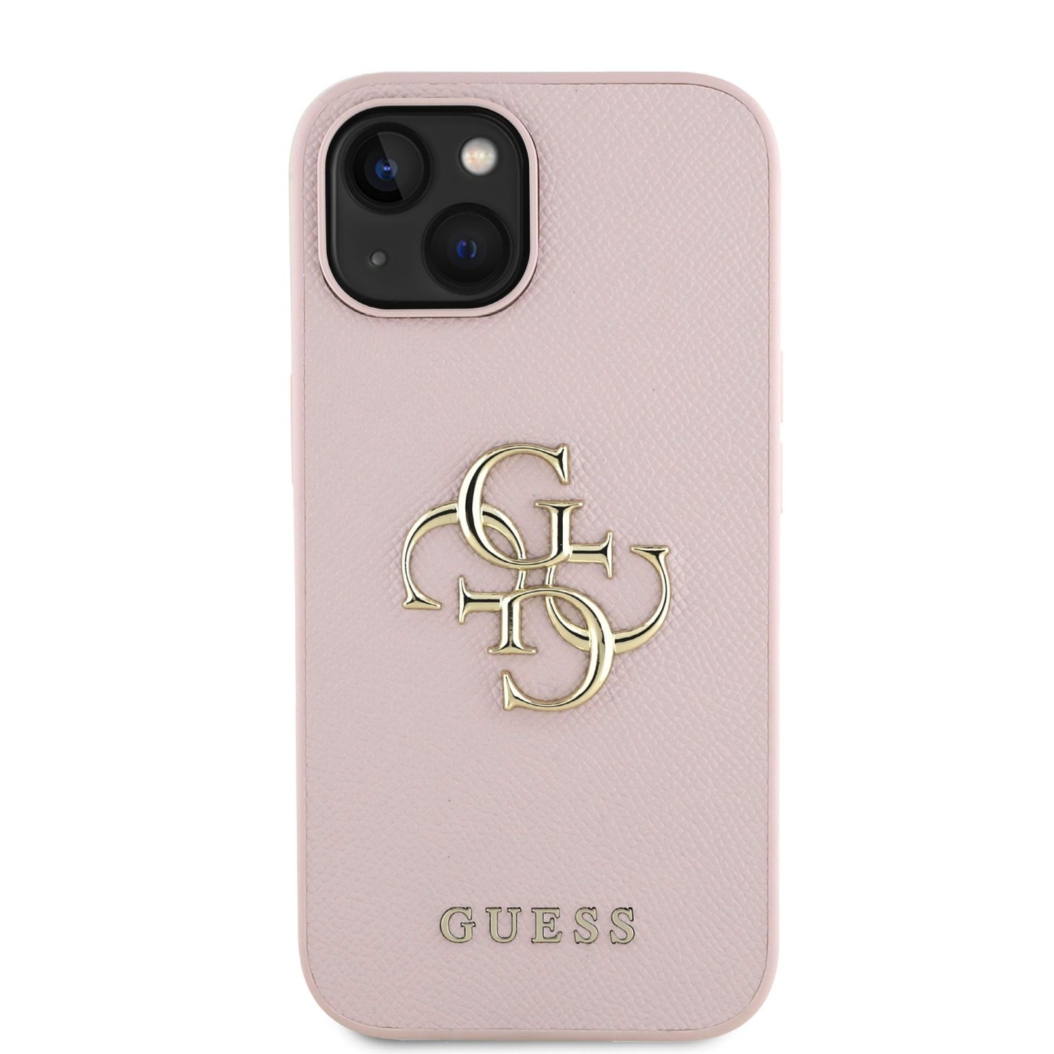 Guess PU Grained 4G Metal Logo Zadní Kryt pro iPhone 15 Pink