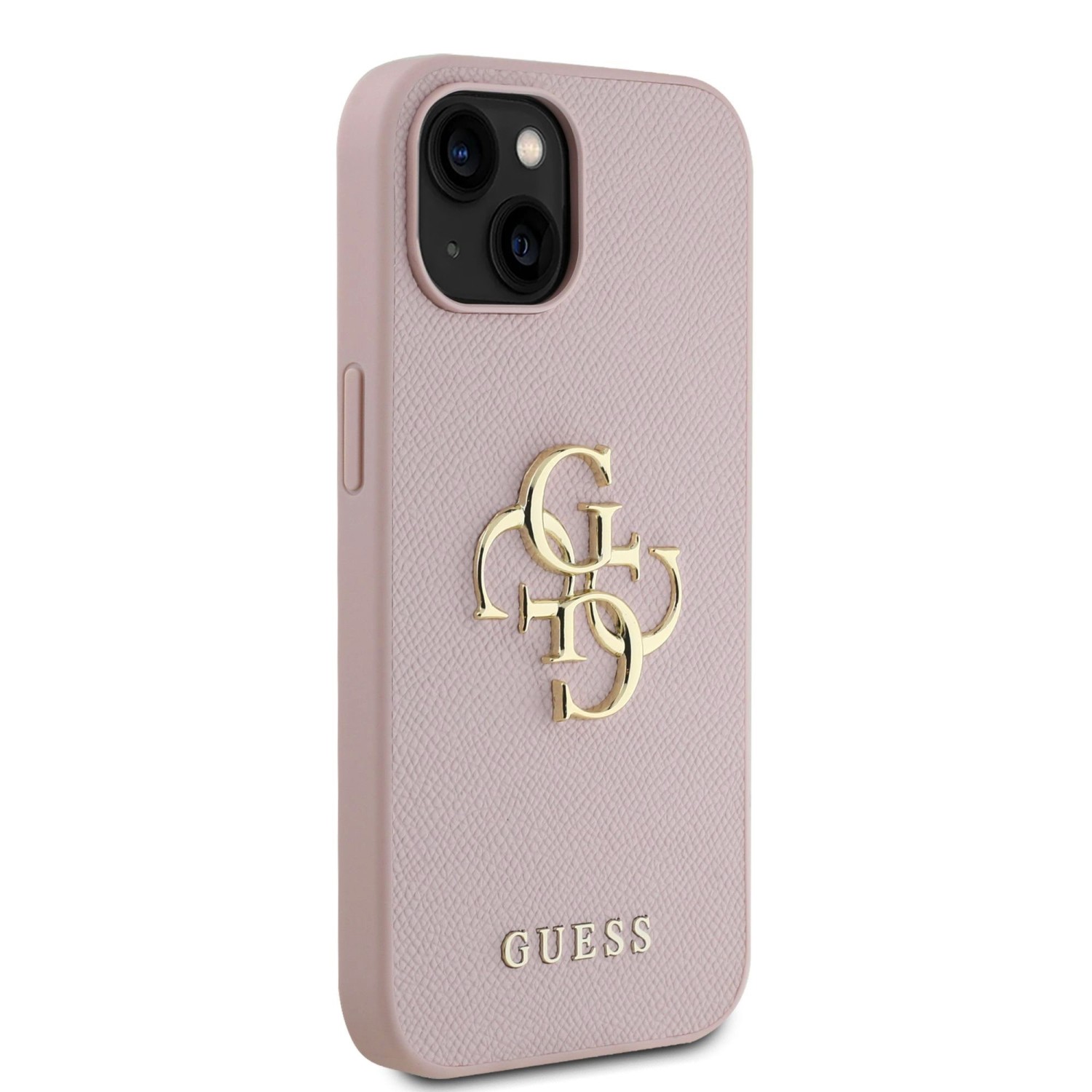 Guess PU Grained 4G Metal Logo Zadní Kryt pro iPhone 15 Pink