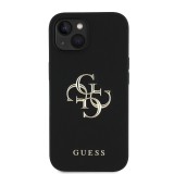 Guess PU Grained 4G Metal Logo Zadní Kryt pro iPhone 15 Black