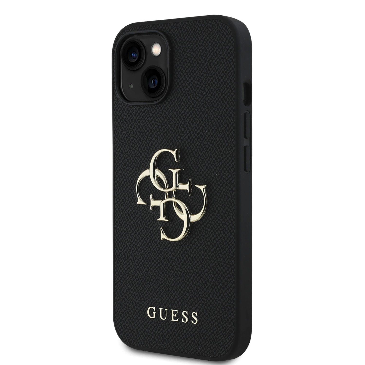 Guess PU Grained 4G Metal Logo Zadní Kryt pro iPhone 15 Black