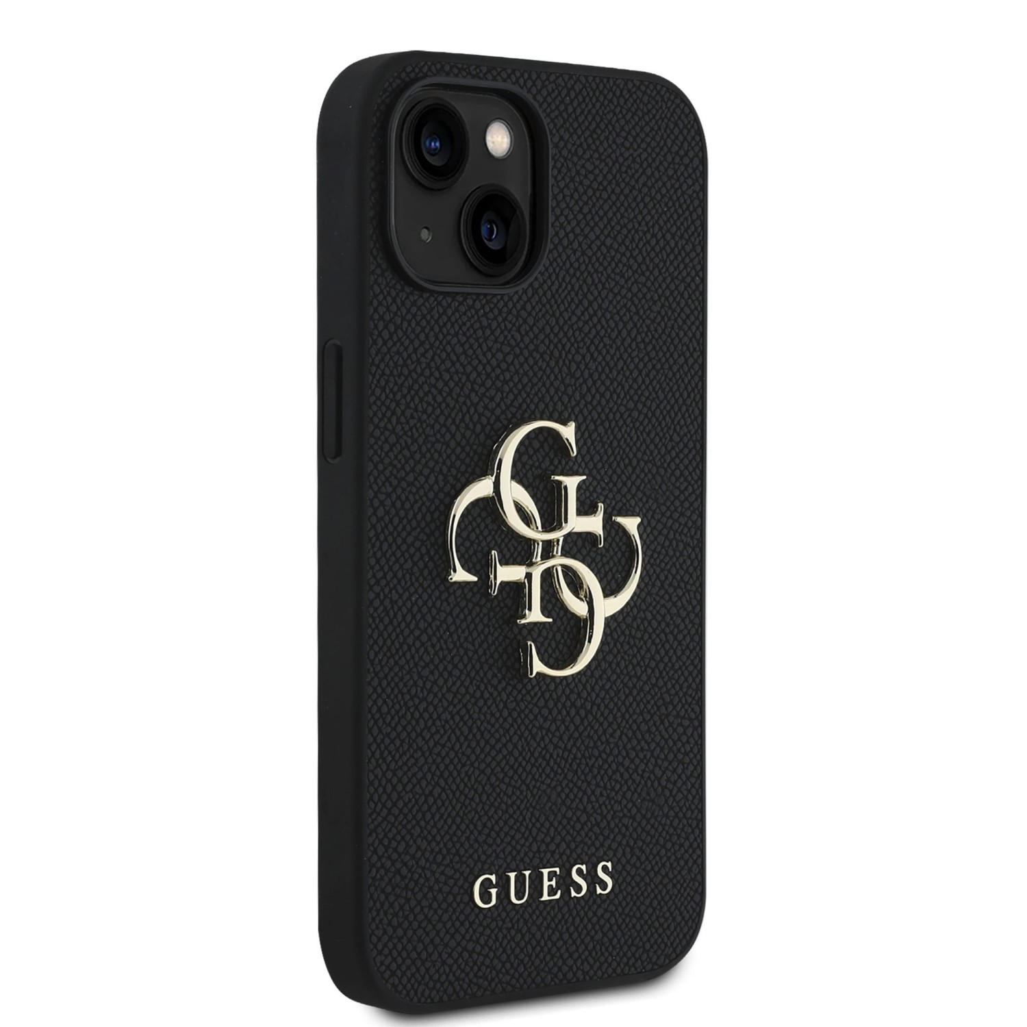 Guess PU Grained 4G Metal Logo Zadní Kryt pro iPhone 15 Black