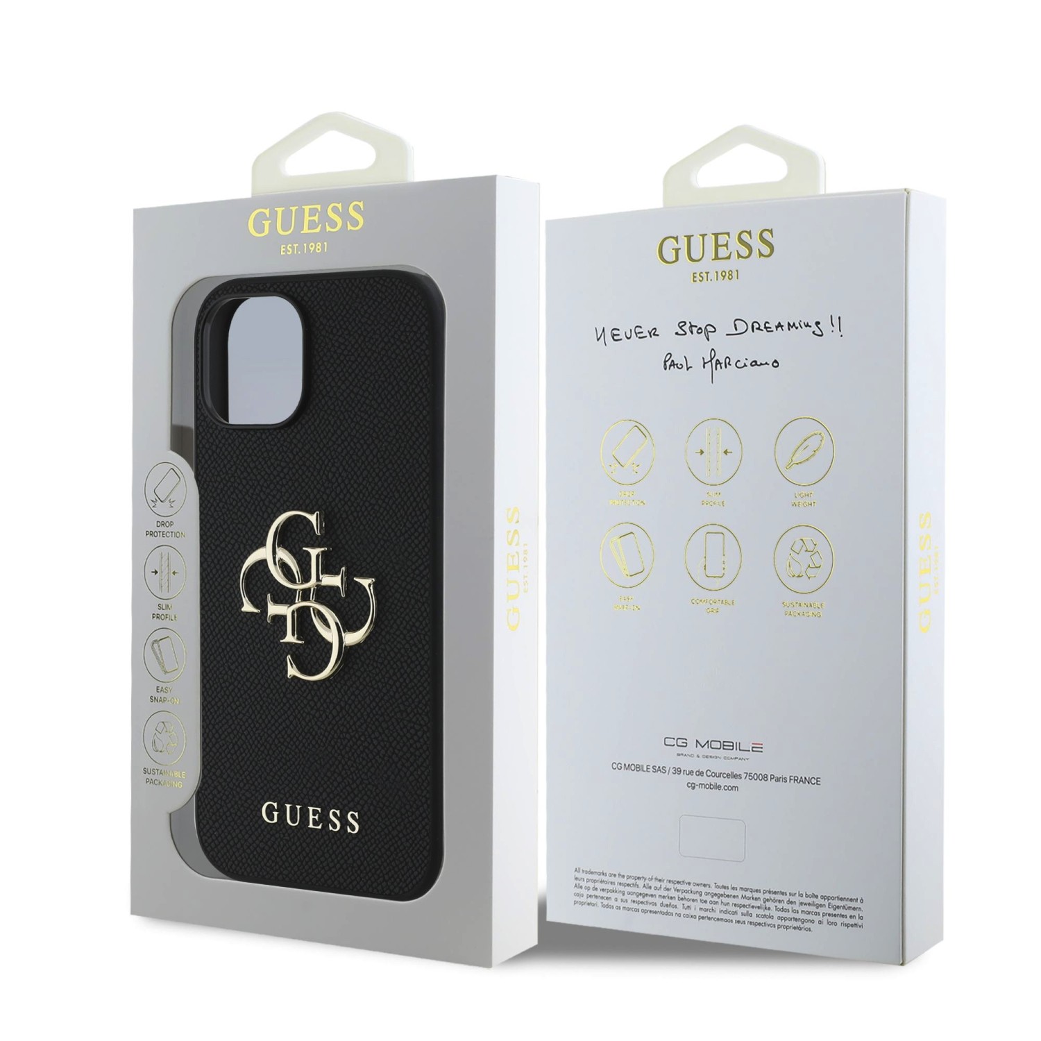 Guess PU Grained 4G Metal Logo Zadní Kryt pro iPhone 15 Black