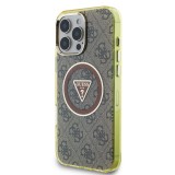 Guess IML 4G Glitter and Triangle Logo MagSafe Zadní Kryt pro iPhone 16 Pro Brown