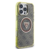 Guess IML 4G Glitter and Triangle Logo MagSafe Zadní Kryt pro iPhone 16 Pro Brown