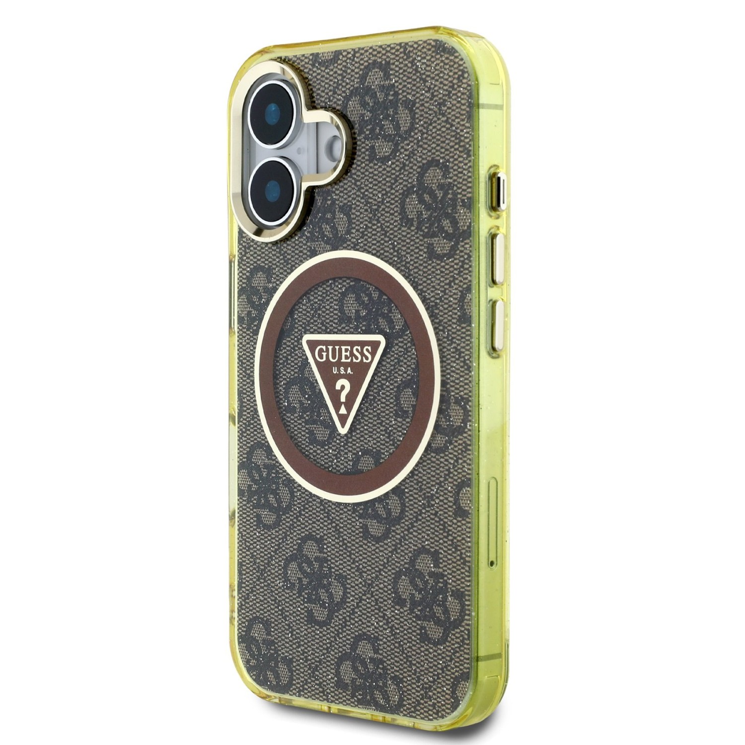 Guess IML 4G Glitter and Triangle Logo MagSafe Zadní Kryt pro iPhone 16 Brown