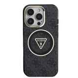 Guess IML 4G Glitter and Triangle Logo MagSafe Zadní Kryt pro iPhone 16 Pro Max Black