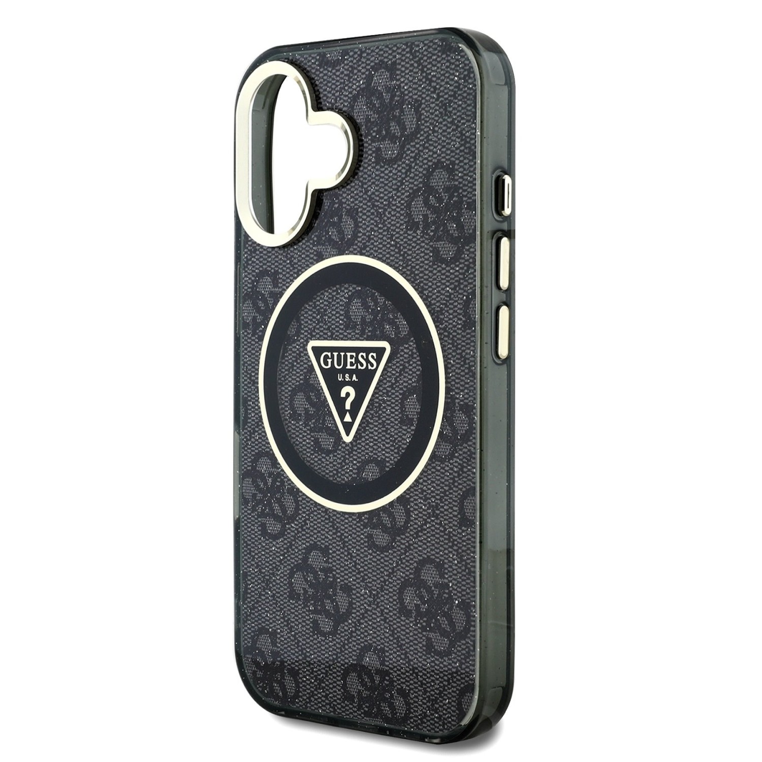 Guess IML 4G Glitter and Triangle Logo MagSafe Zadní Kryt pro iPhone 16 Black