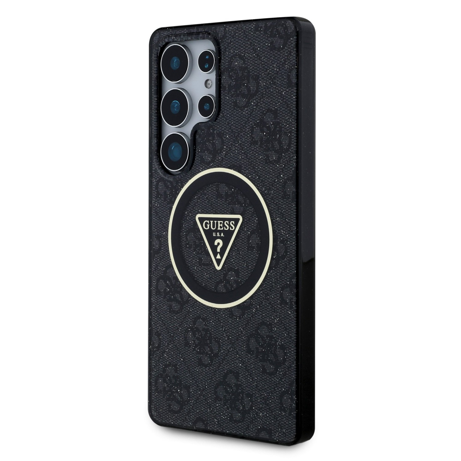 Guess IML 4G Glitter and Triangle Logo MagSafe Zadní Kryt pro Samsung Galaxy S25 Ultra Black