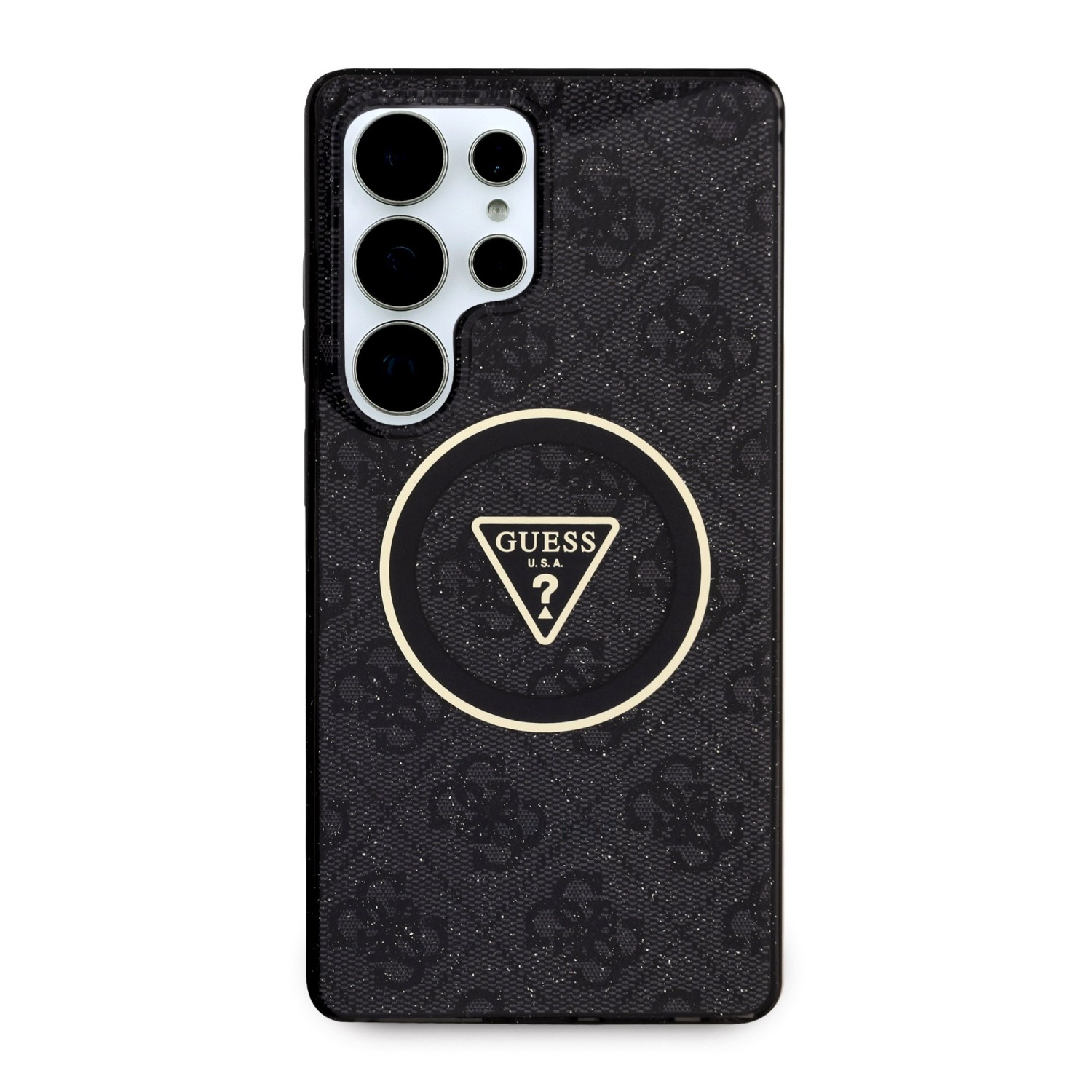 Guess IML 4G Glitter and Triangle Logo MagSafe Zadní Kryt pro Samsung Galaxy S25 Ultra Black