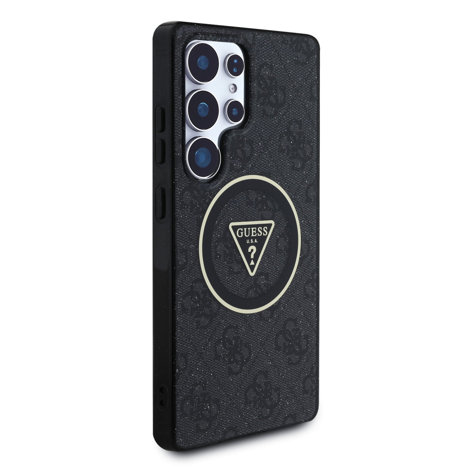 Guess IML 4G Glitter and Triangle Logo MagSafe Zadní Kryt pro Samsung Galaxy S25 Ultra Black