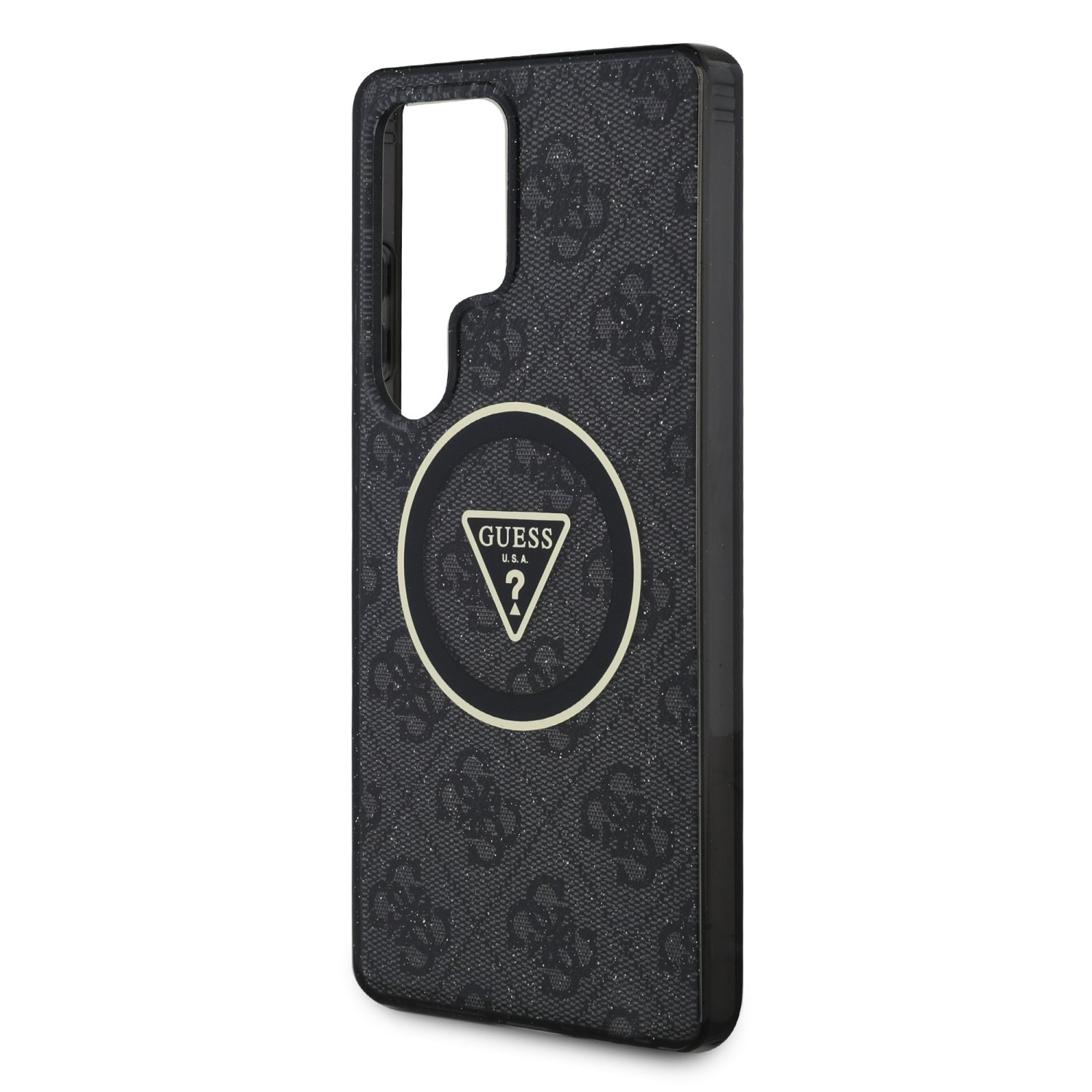 Guess IML 4G Glitter and Triangle Logo MagSafe Zadní Kryt pro Samsung Galaxy S25 Ultra Black