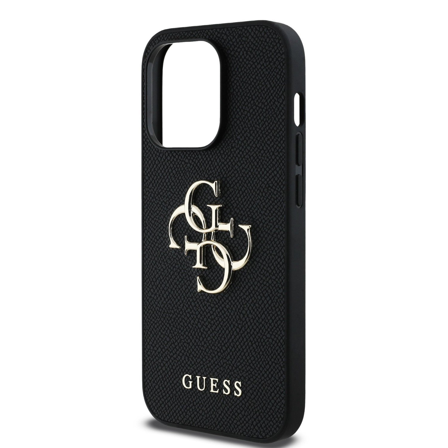 Guess PU Grained 4G Metal Logo Zadní Kryt pro iPhone 14 Pro Black