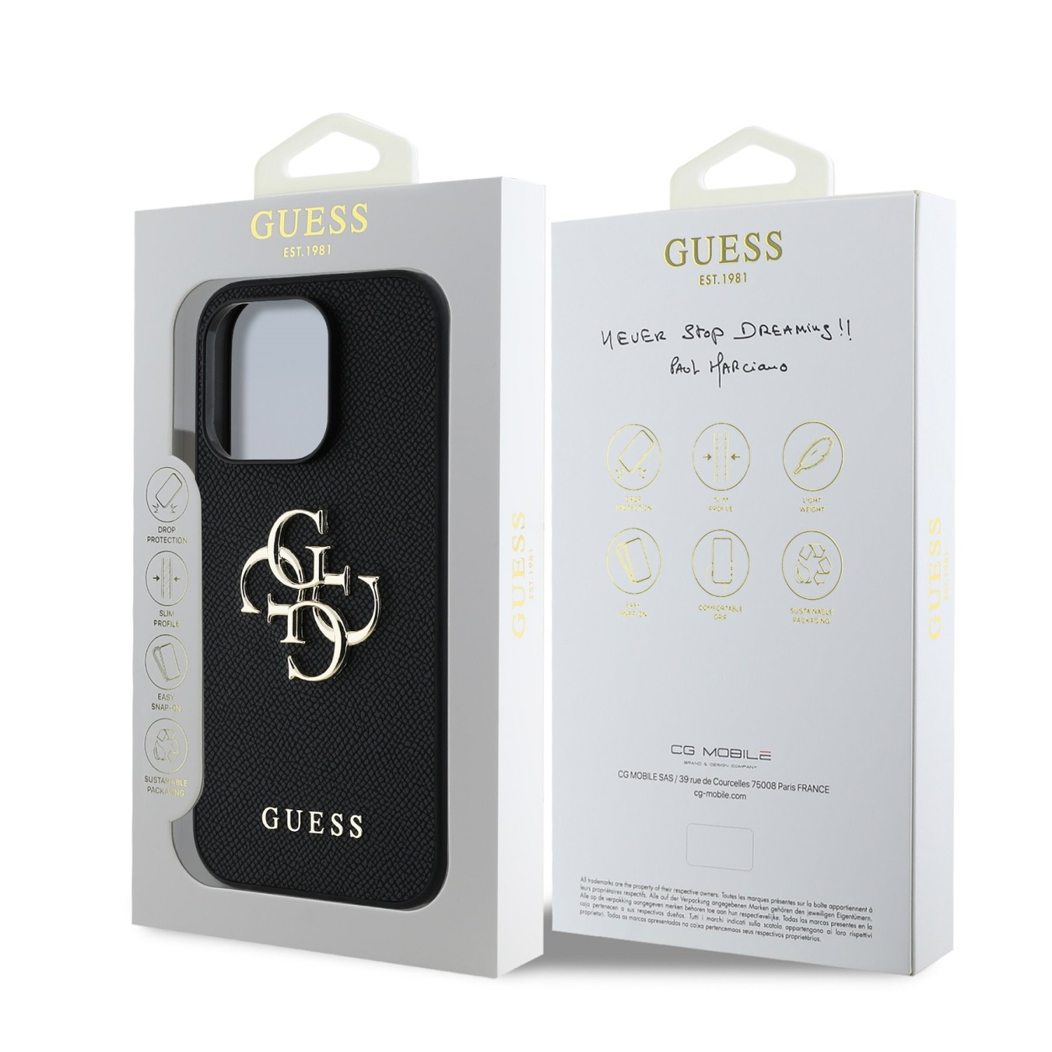 Guess PU Grained 4G Metal Logo Zadní Kryt pro iPhone 14 Pro Black