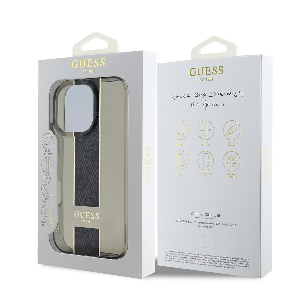 Guess IML Middle 4G Stripe Zadní Kryt pro iPhone 16 Pro Black