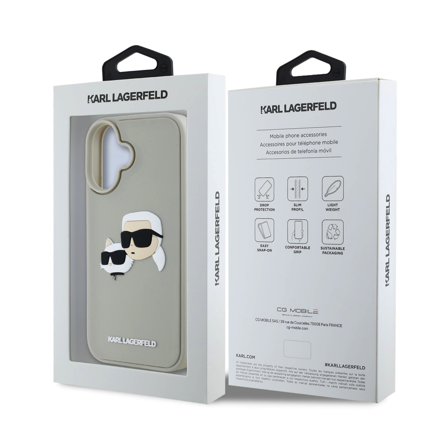 Karl Lagerfeld 3D Rubber Double Heads Zadní Kryt pro iPhone 16 Beige