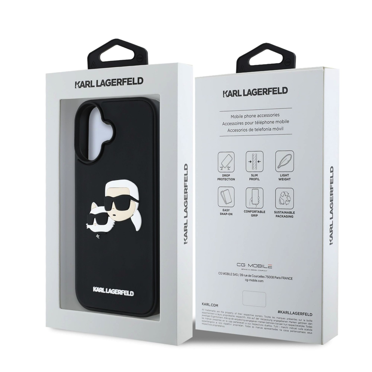 Karl Lagerfeld 3D Rubber Double Heads Zadní Kryt pro iPhone 16 Black