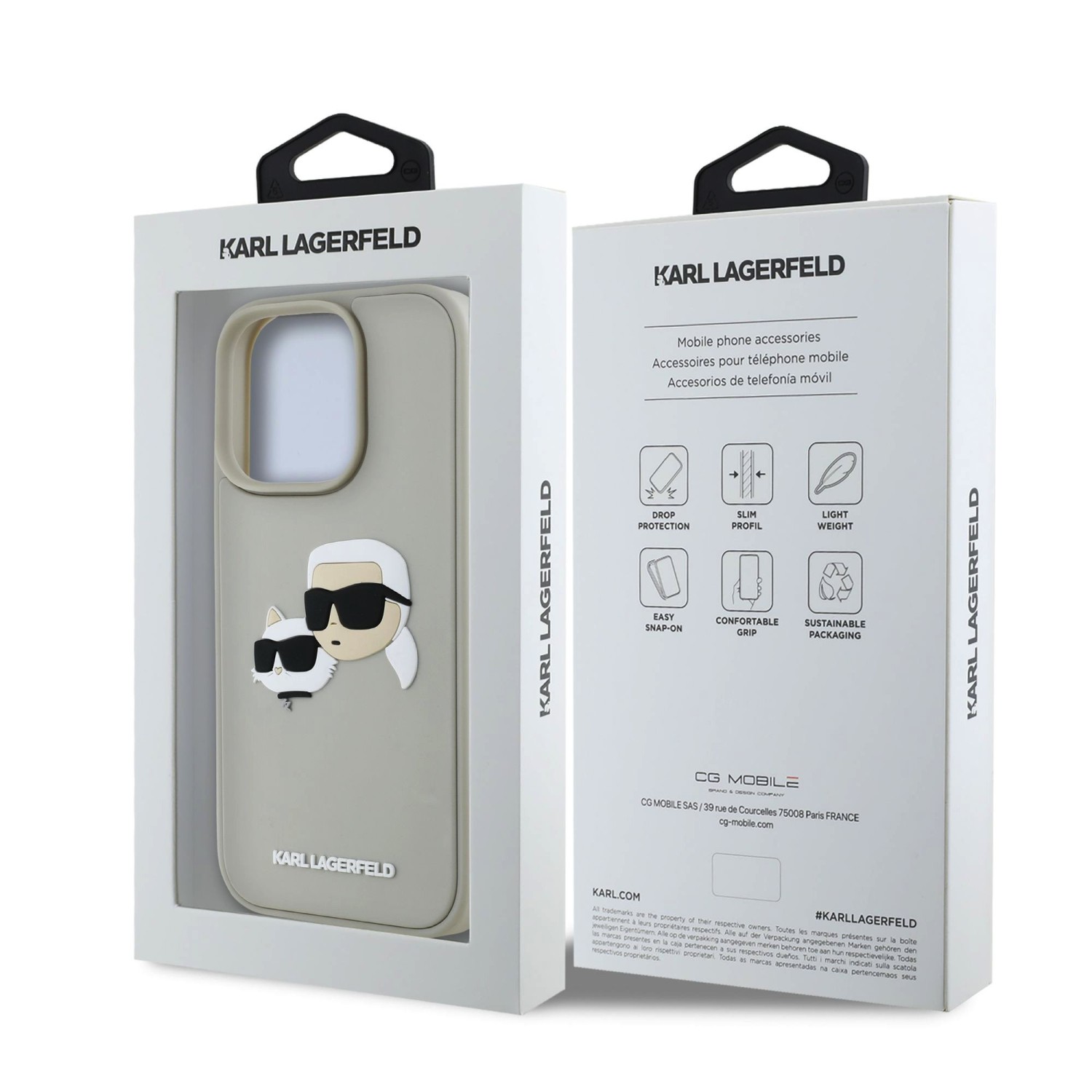 Karl Lagerfeld 3D Rubber Double Heads Zadní Kryt pro iPhone 16 Pro Max Beige