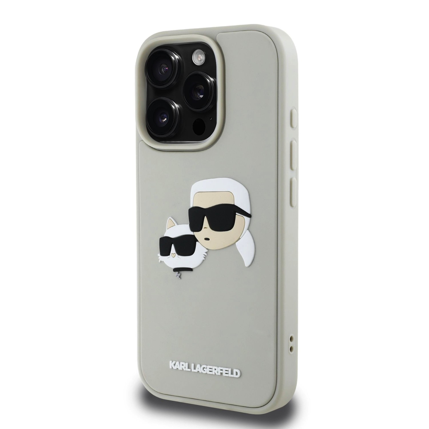 Karl Lagerfeld 3D Rubber Double Heads Zadní Kryt pro iPhone 16 Pro Beige