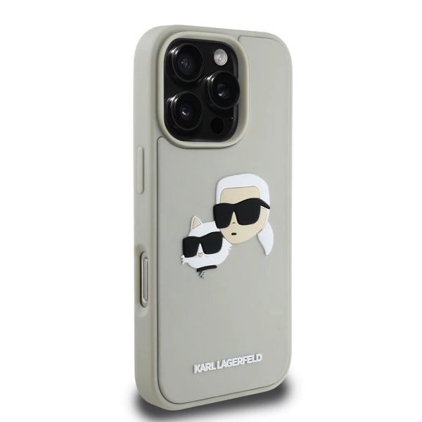 Karl Lagerfeld 3D Rubber Double Heads Zadní Kryt pro iPhone 16 Pro Beige