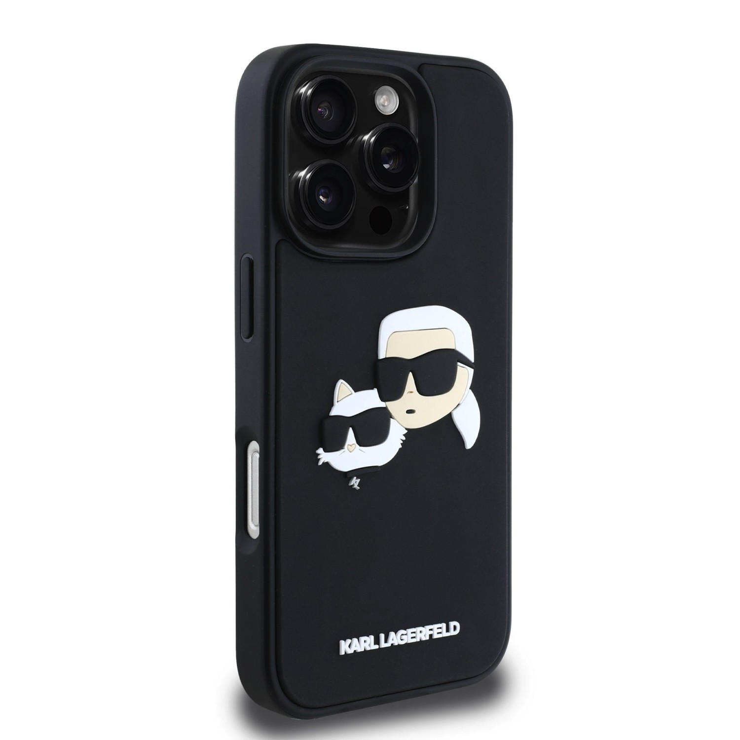 Karl Lagerfeld 3D Rubber Double Heads Zadní Kryt pro iPhone 16 Pro Black