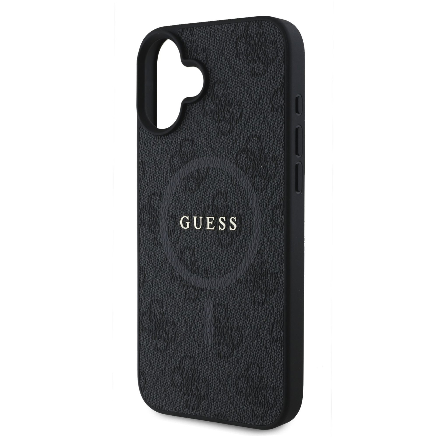 Zadní kryt Guess PU Leather 4G Colored Ring MagSafe pro Apple iPhone 16e, černá