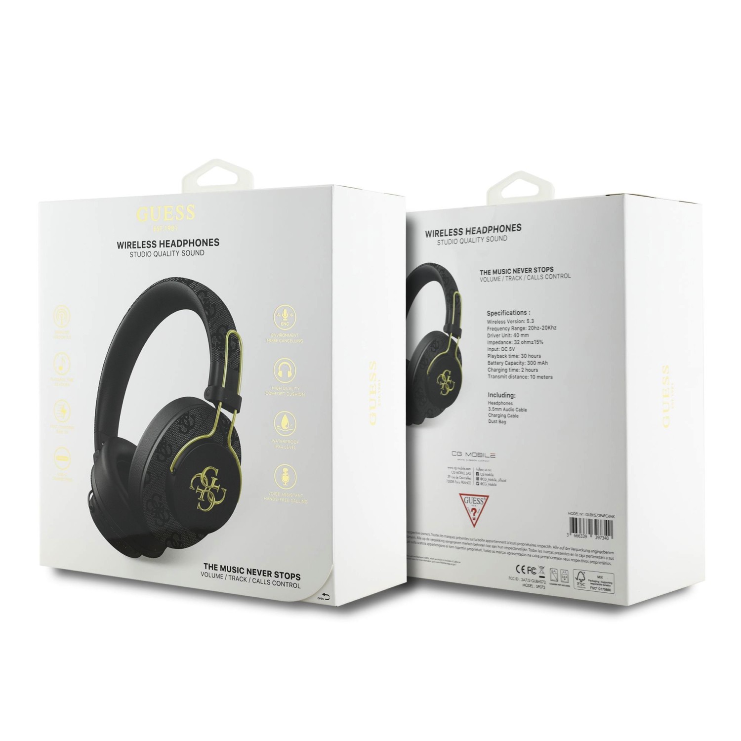 Guess PU 4G Metal Logo ENC Bezdrátová Sluchátka Black