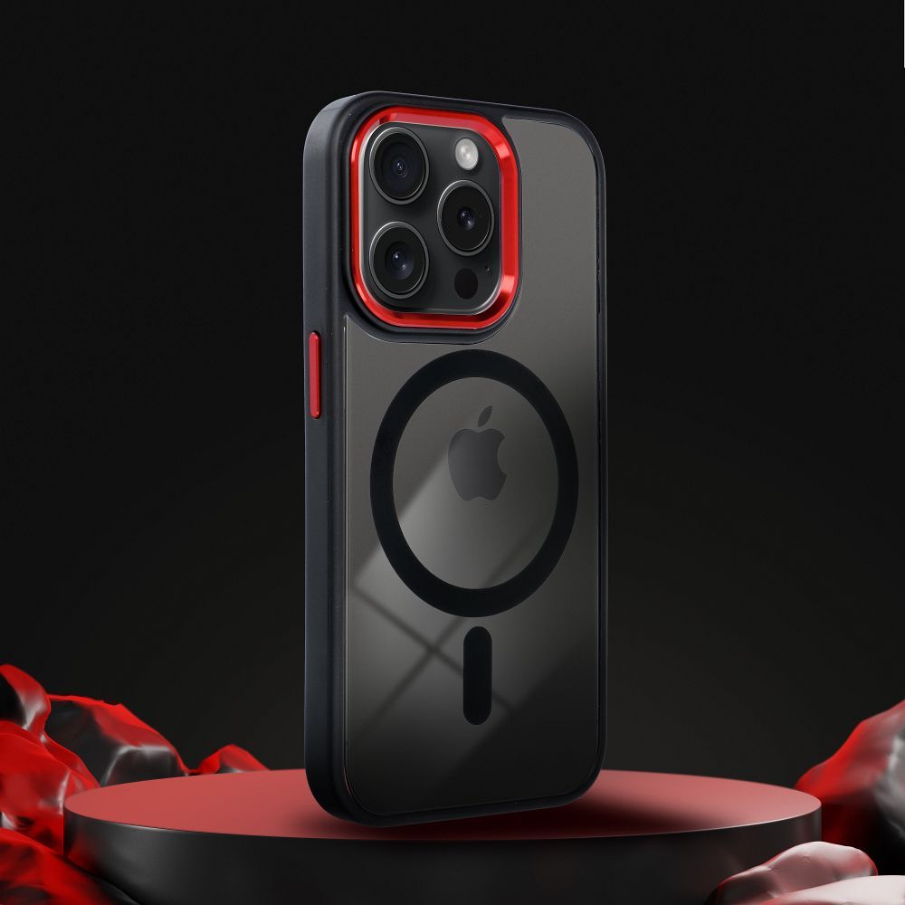 COLOR EDGE MAG COVER case compatible with MagSafe for IPHONE 16 Plus black red