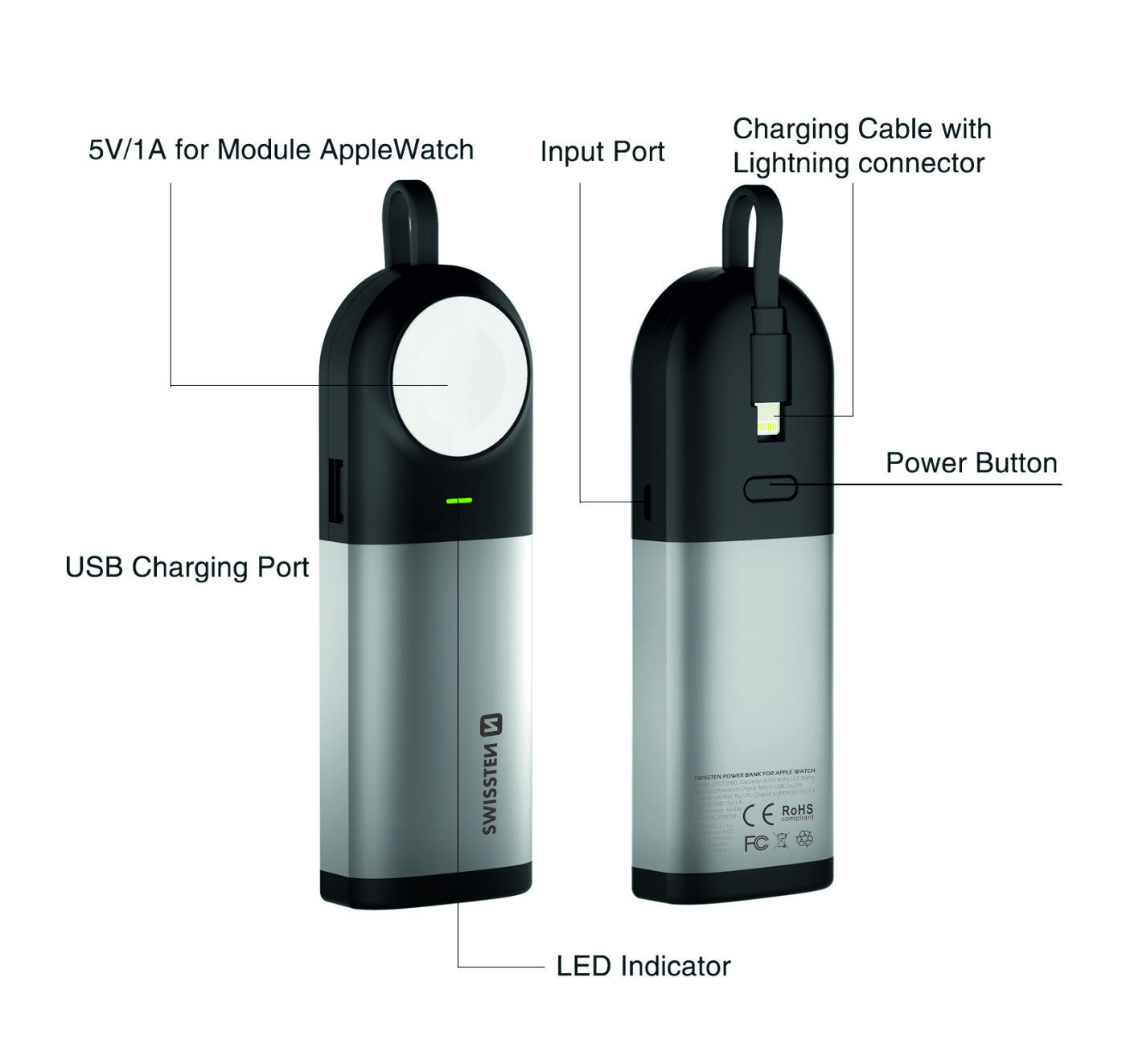 Swissten Powerbank 2in1 Apple Watch MFI 6700 mAh