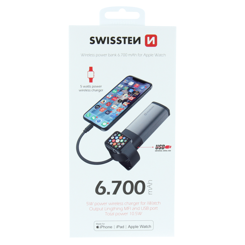 Swissten Powerbank 2in1 Apple Watch MFI 6700 mAh