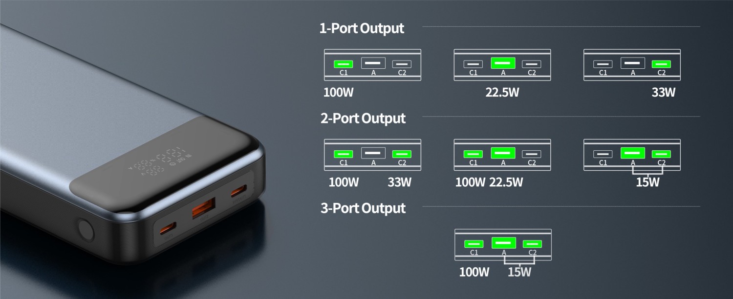 Swissten Power Bank 30000 mAh pro notebooky 133W Power Delivery šedá