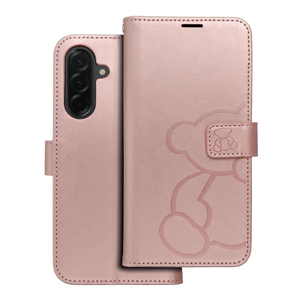 Flipové pouzdro MEZZO Book case pro Samsung Galaxy A36 5G, teddy bear rose gold