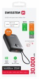 Swissten Power Bank Voltbox 35W 30.000 mAh s integrovanými kabely USB-C a Lightning černá