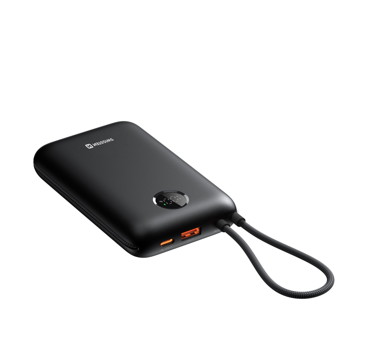 Swissten Power Bank Voltbox 35W 30.000 mAh s integrovanými kabely USB-C a Lightning černá