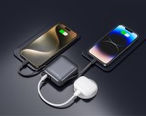 Swissten Power Bank 10 000 mAh s integrovanými kabely USB-C a Lightning vesmírně stříbrná