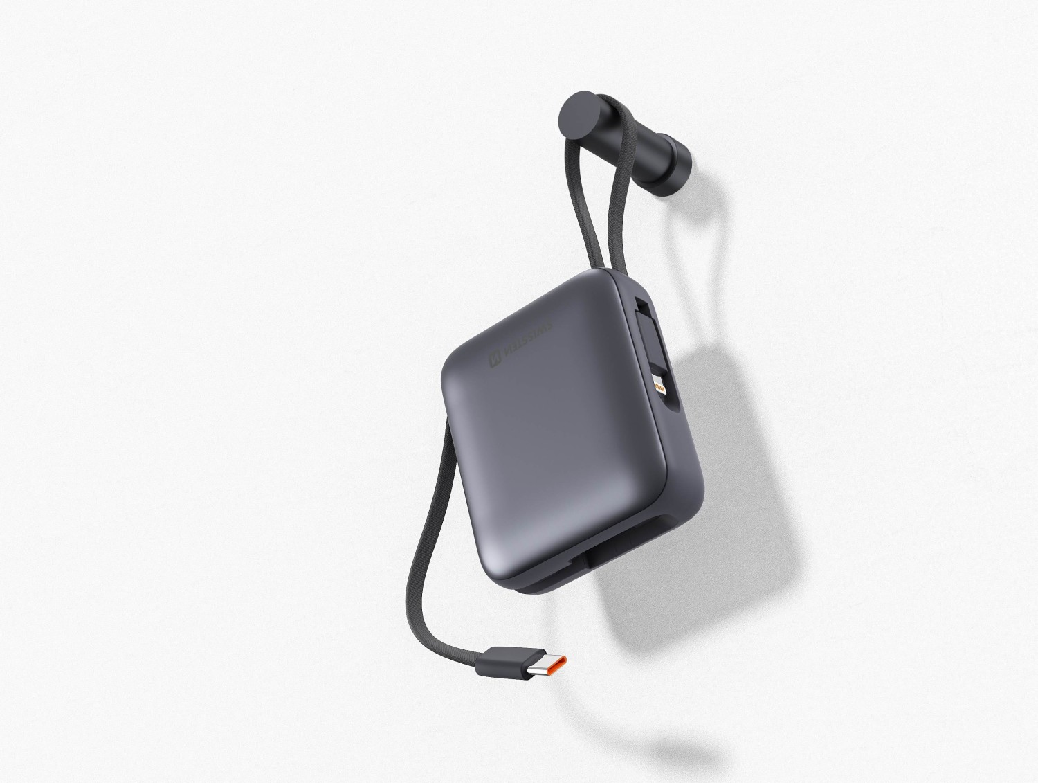 Swissten Power Bank 10 000 mAh s integrovanými kabely USB-C a Lightning vesmírně stříbrná