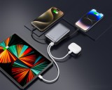 Swissten Power Bank 20 000 mAh s integrovanými kabely USB-C a Lightning vesmírně stříbrná