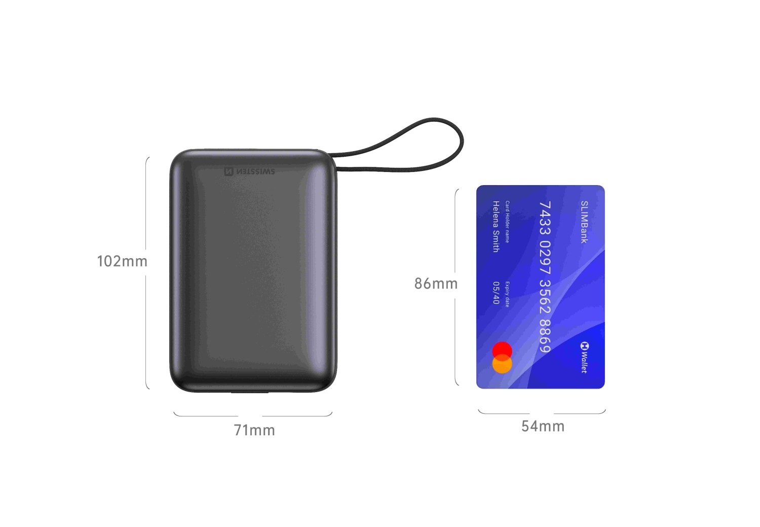 Swissten Power Bank 20 000 mAh s integrovanými kabely USB-C a Lightning vesmírně stříbrná