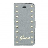 Kožené pouzdro na iPhone 6 Plus Guess Studded stříbrné