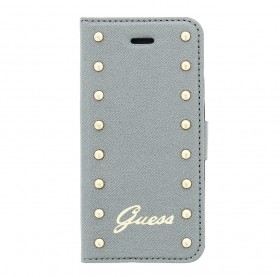 Kožené pouzdro na iPhone 6 Plus Guess Studded stříbrné