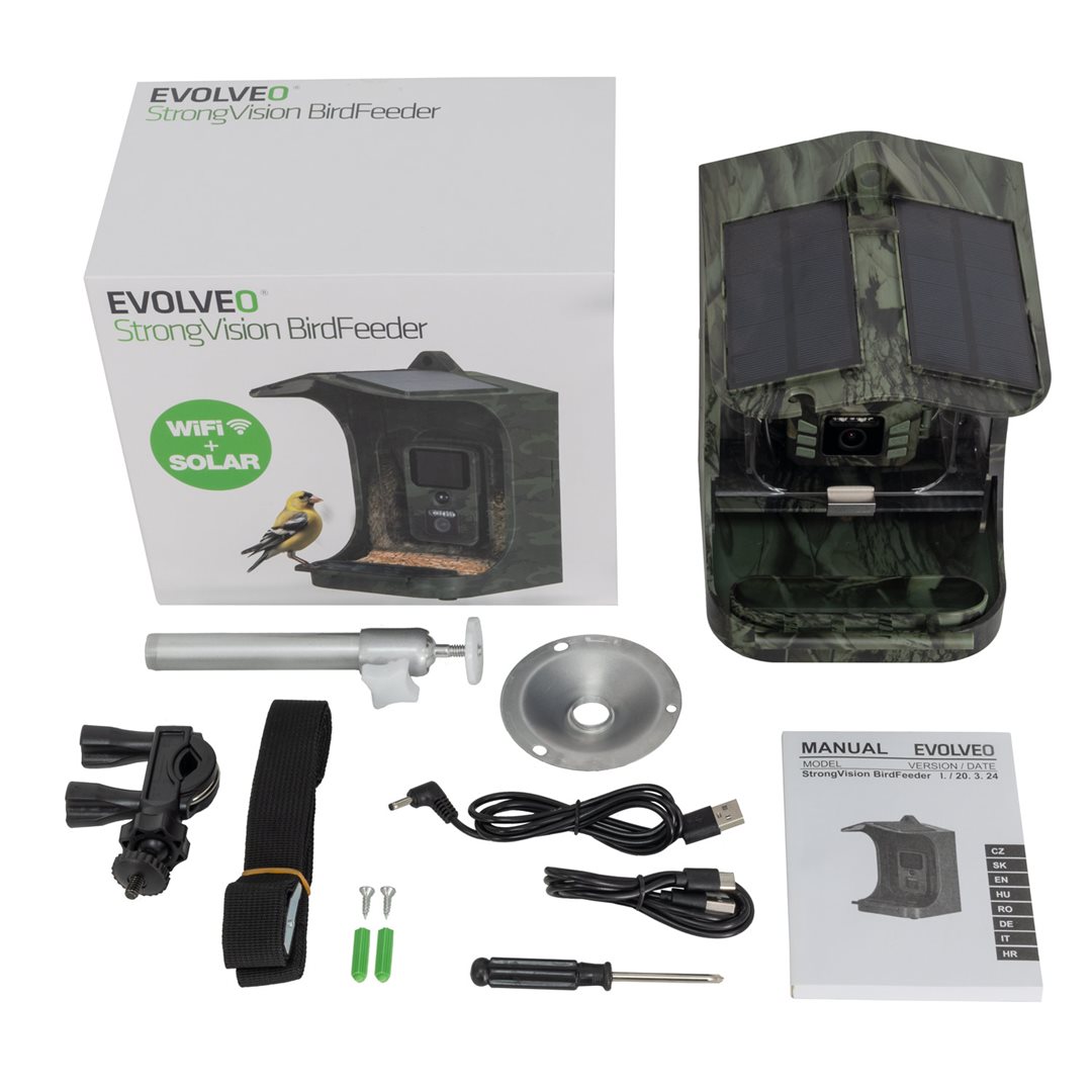 Evolveo StrongVision BirdFeeder - Chytré krmítko pro ptáky s kamerou a solárním panelem