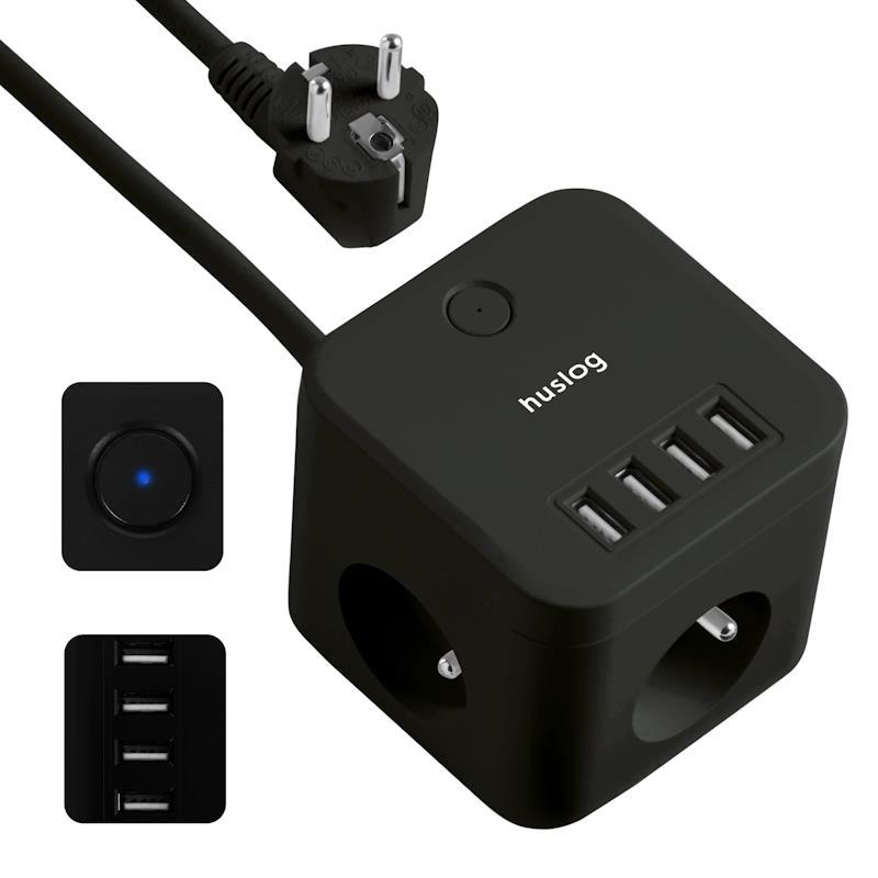 Huslog EMX-190224 Nabíjecí stanice, 12W 3xzásuvka, 4xUSB černá