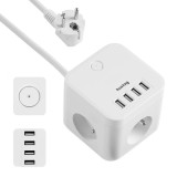 Huslog EMX-190224 Nabíjecí stanice 12W 3xzásuvka , 4xUSB, bílá